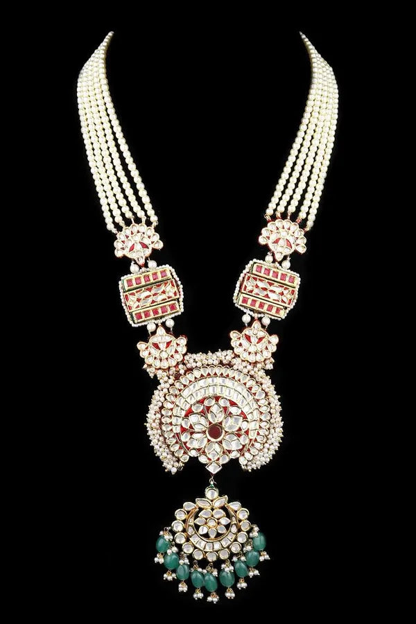 Red Meenakari Pearl String Emerald Rani Haar