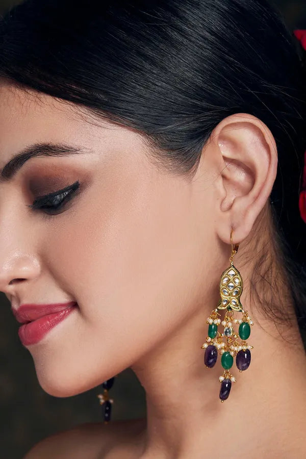 Amethyst Emeralds Kundan Earrings
