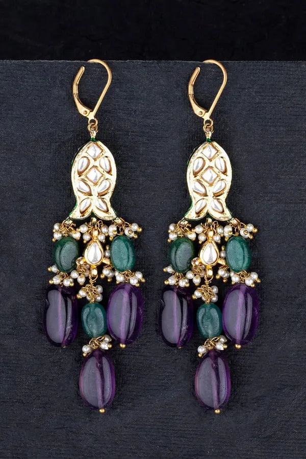 Amethyst Emeralds Kundan Earrings