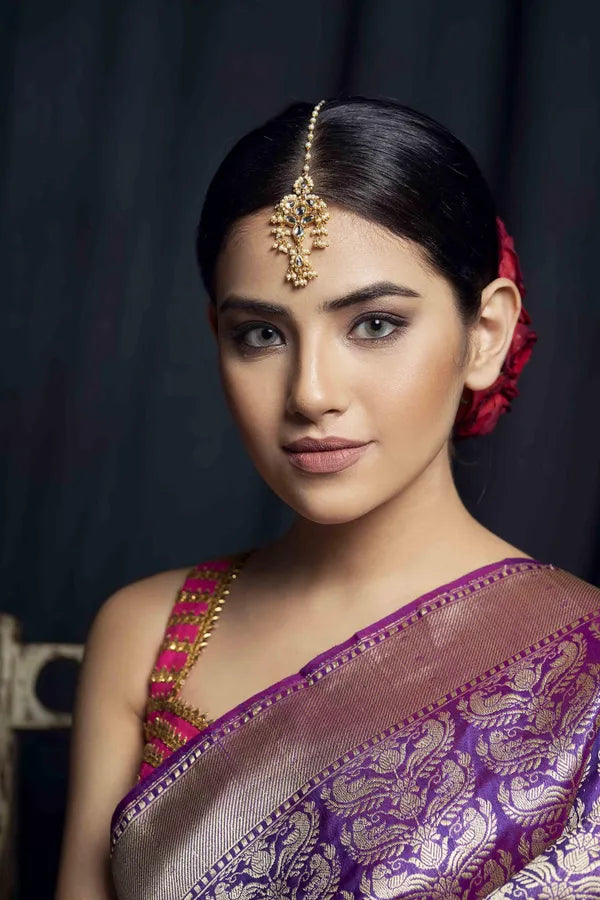 Gold Finish Pearl Kundan String Maang Tikka