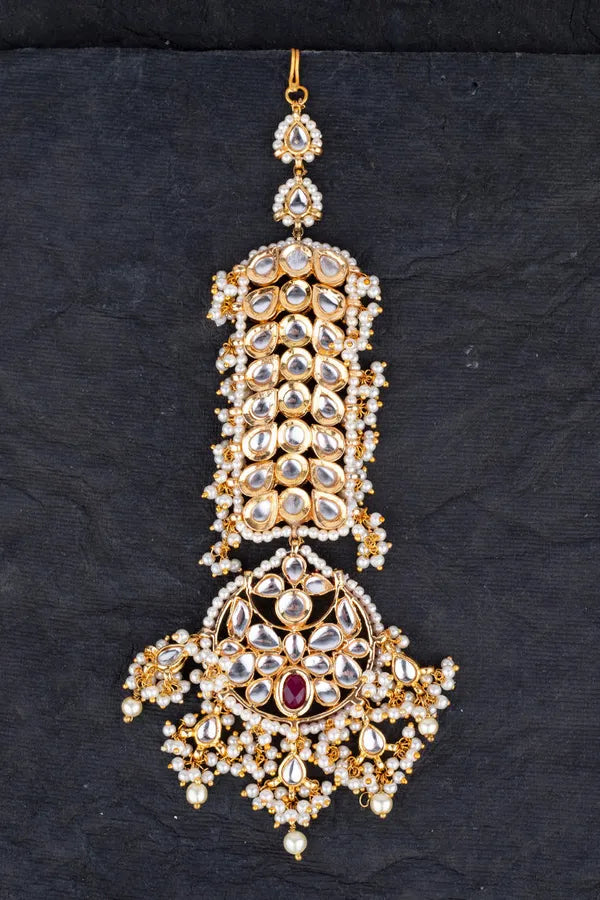 Pearl & Kundan Thick Maang Tikka