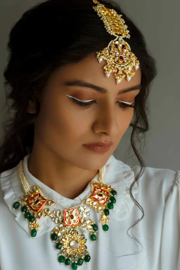 Pearl & Kundan Thick Maang Tikka