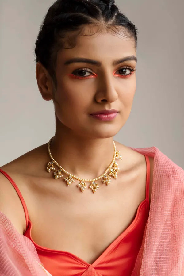 Gold Finish Pearl Biya Kundan Necklace