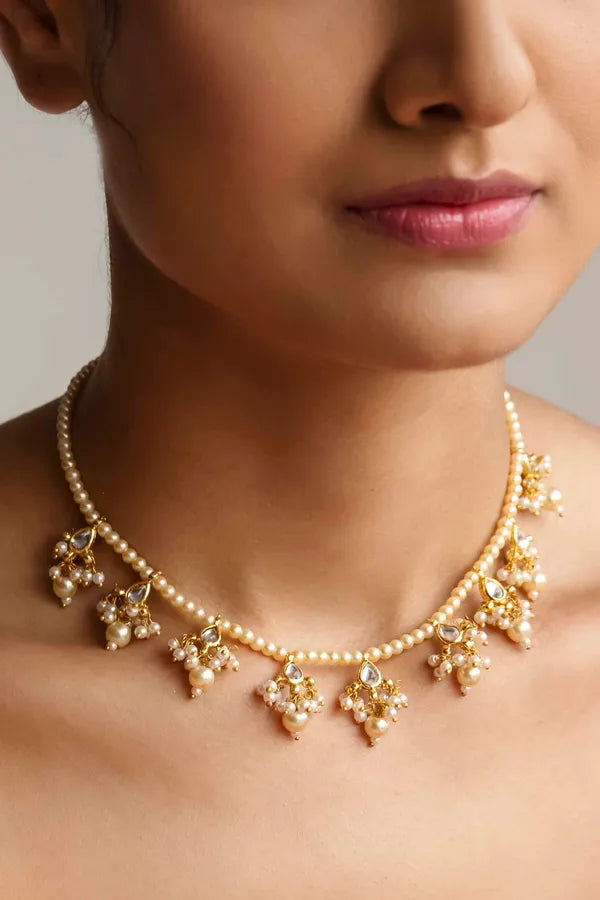 Gold Finish Pearl Biya Kundan Necklace
