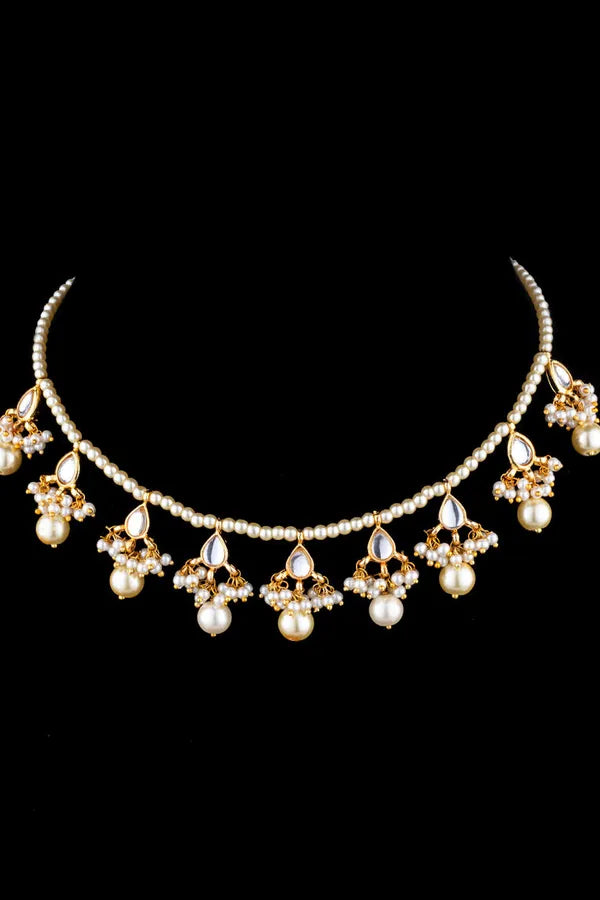 Gold Finish Pearl Biya Kundan Necklace