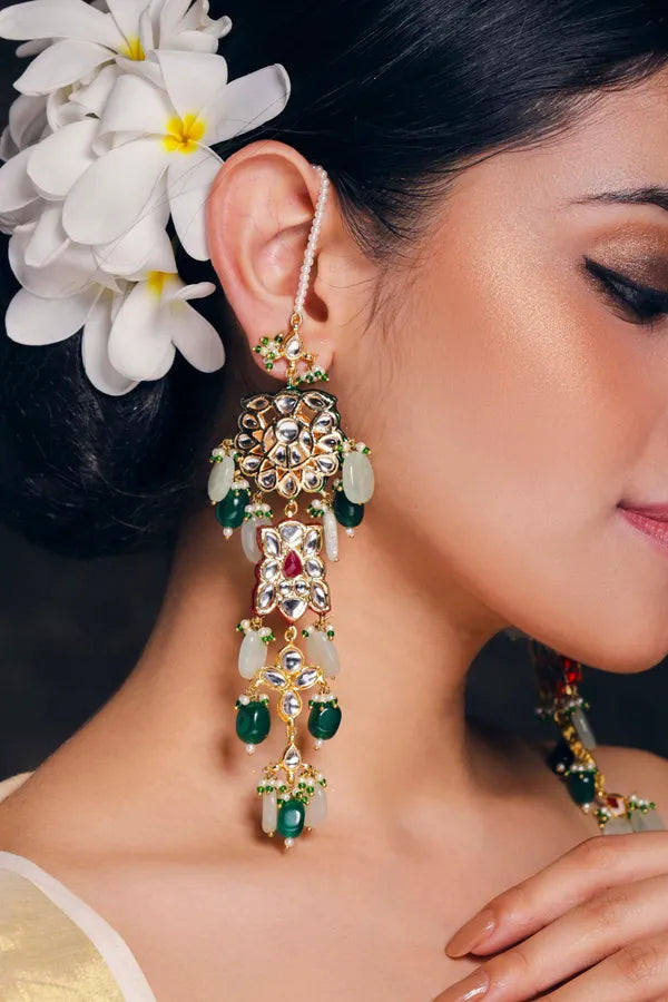 Emerald Dual Tone Kundan Earrings