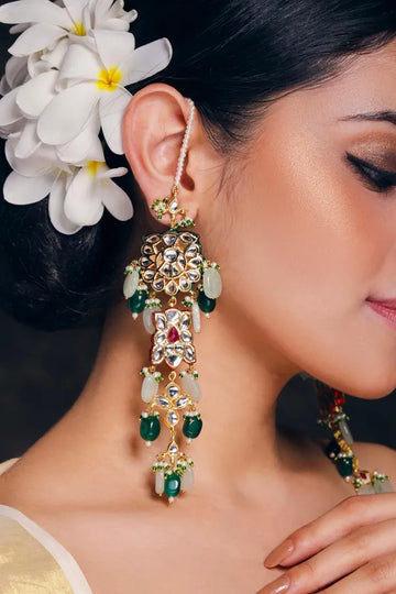 Emerald Dual Tone Kundan Earrings