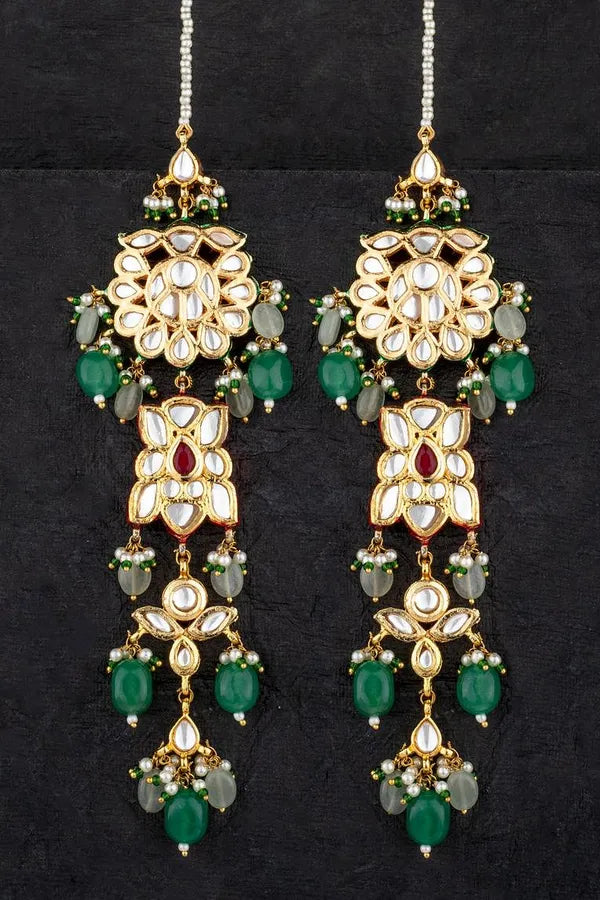 Emerald Dual Tone Kundan Earrings