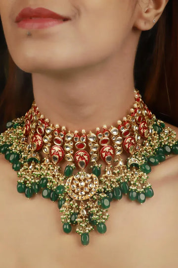 Red & Green Enamred Kundan Choker