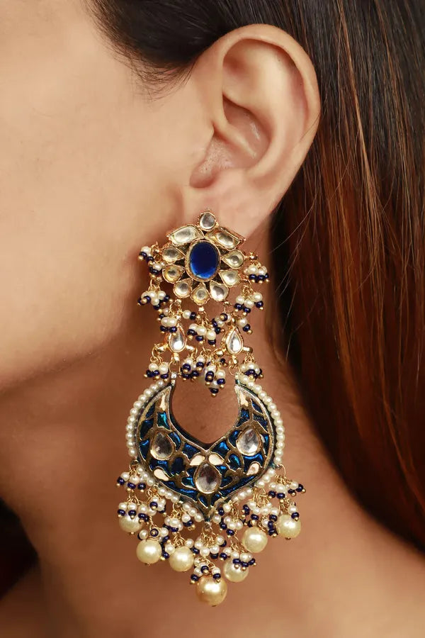 Blue Jadai Work Chandbali Earrings