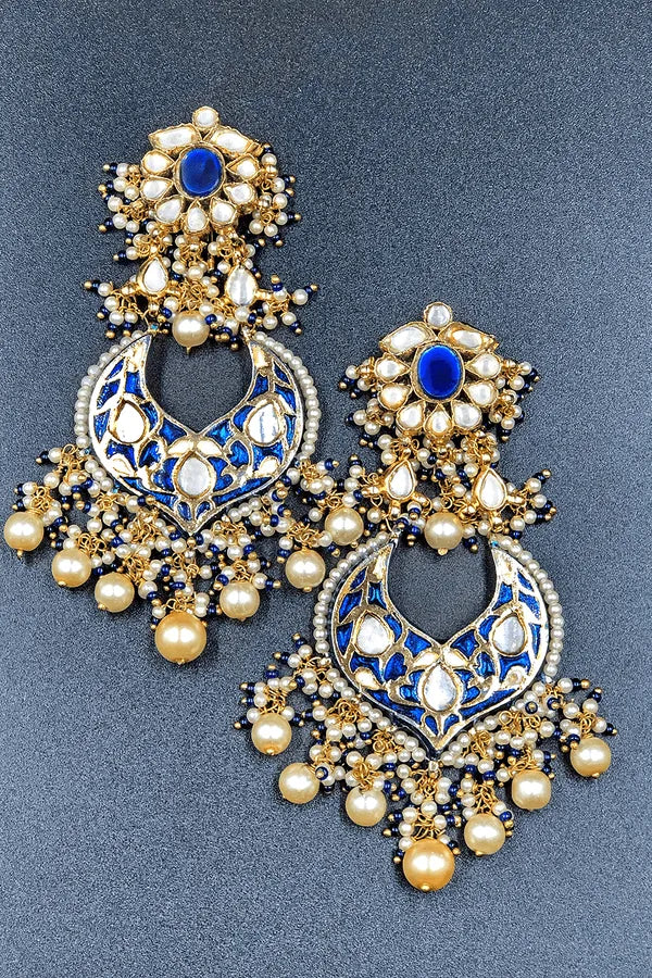 Blue Jadai Work Chandbali Earrings