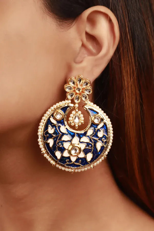 Blue Meena Kundan Chandbalis
