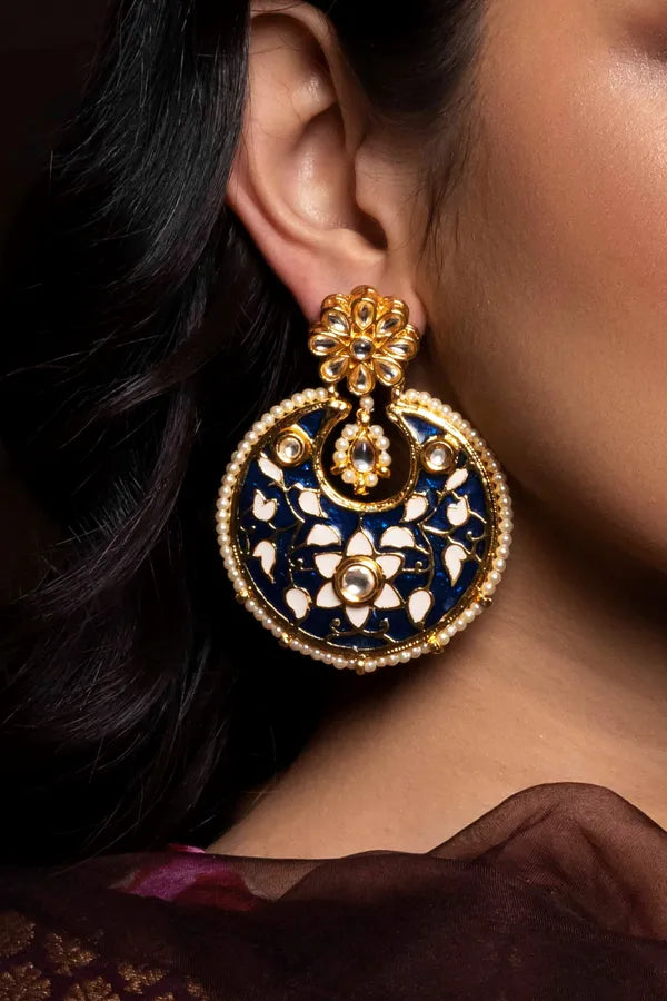 Blue Meena Kundan Chandbalis