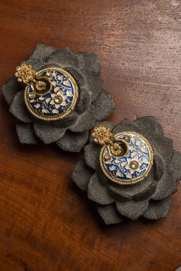 Blue Meena Kundan Chandbalis