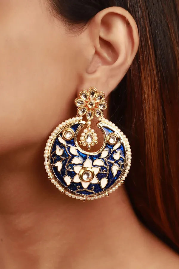 Blue Meena Kundan Chandbalis