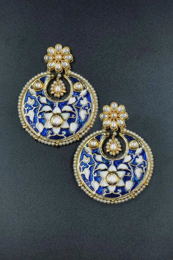 Blue Meena Kundan Chandbalis