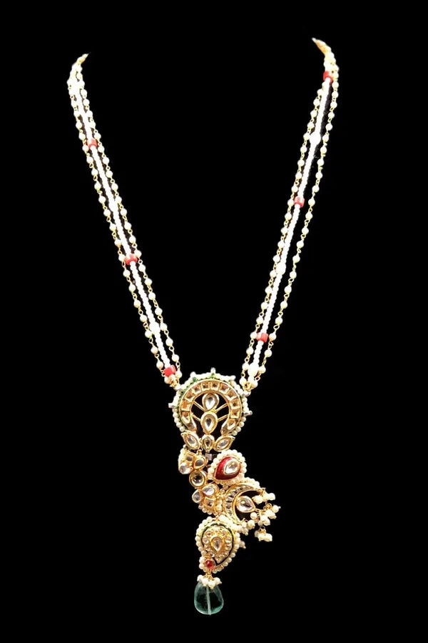 Red & Green Meenakari Barium Asymetric Kundan Necklace
