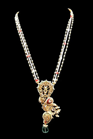 Red & Green Meenakari Barium Asymetric Kundan Necklace