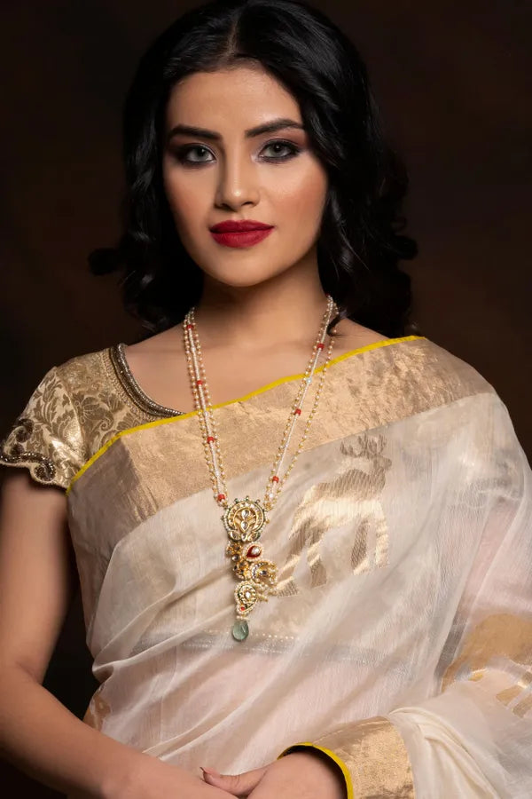 Red & Green Meenakari Barium Asymetric Kundan Necklace