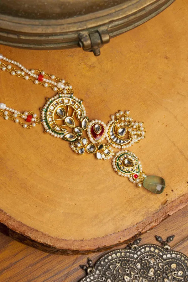 Red & Green Meenakari Barium Asymetric Kundan Necklace