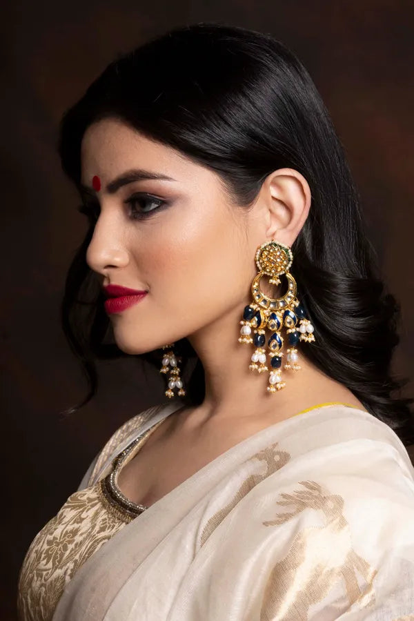 Blue & Pearl Kundan Chand Baalis