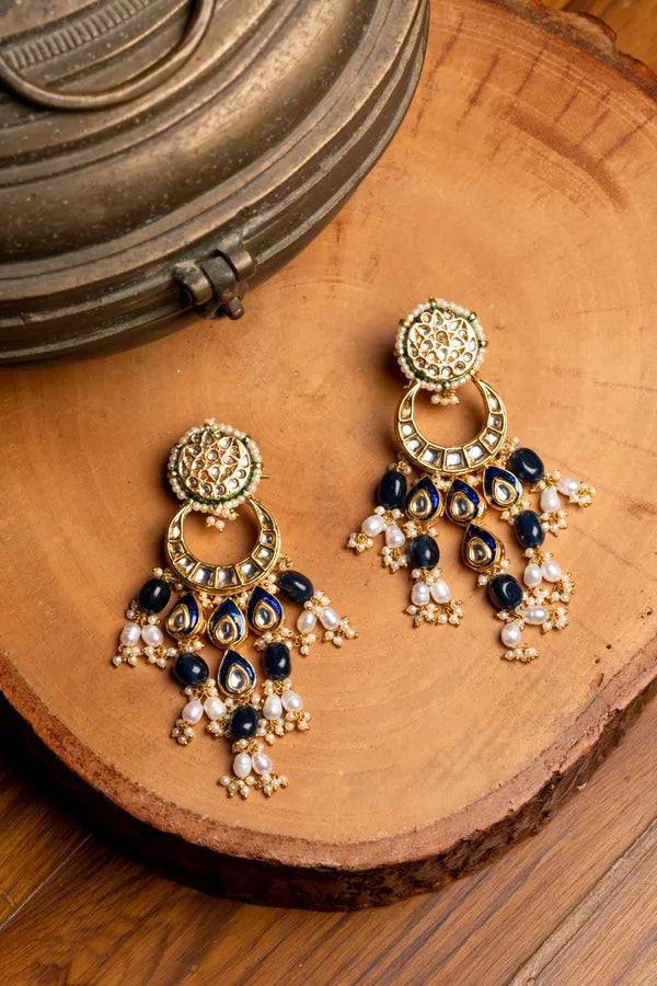 Blue & Pearl Kundan Chand Baalis