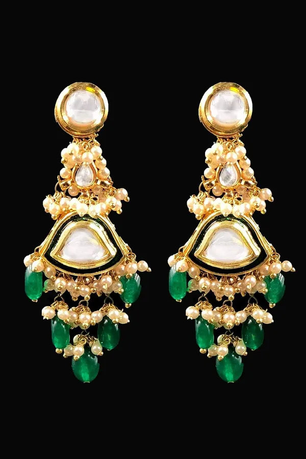 Green Stone & Kundan Earrings