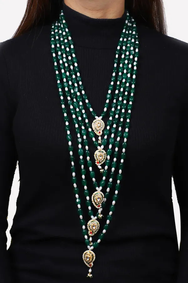 Green and Pearl Kundan Panchlada Necklace
