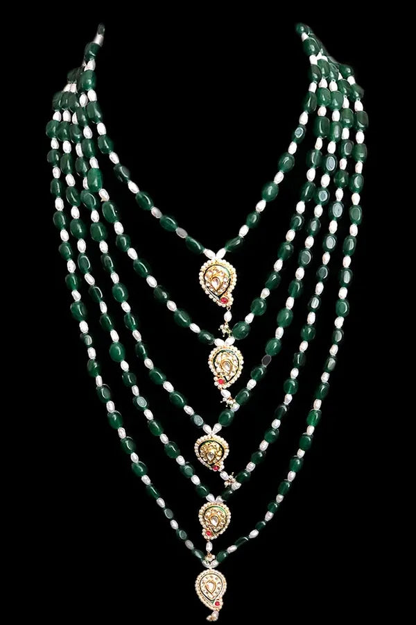 Green and Pearl Kundan Panchlada Necklace