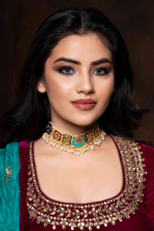 Multi Colored Statement Feroza Centre Choker Necklace