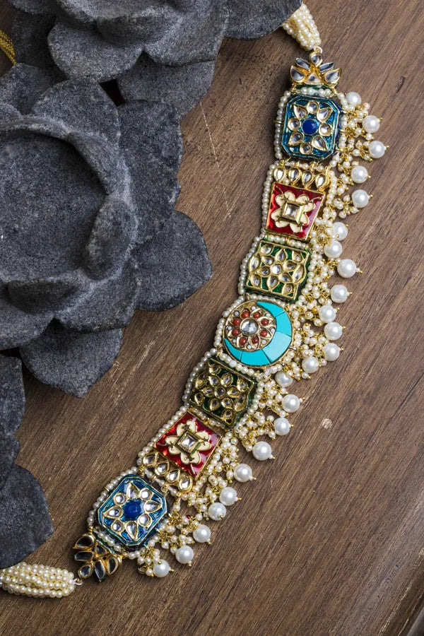 Multi Colored Statement Feroza Centre Choker Necklace