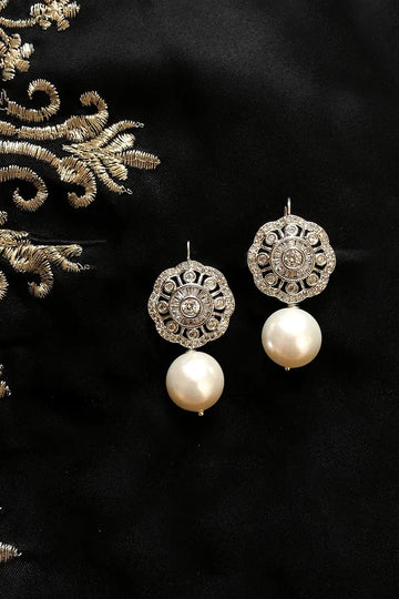 Flower Zirconia White Pearl Earrings