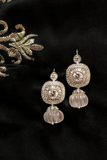 Flower Zirconia Rose Quartz Earrings