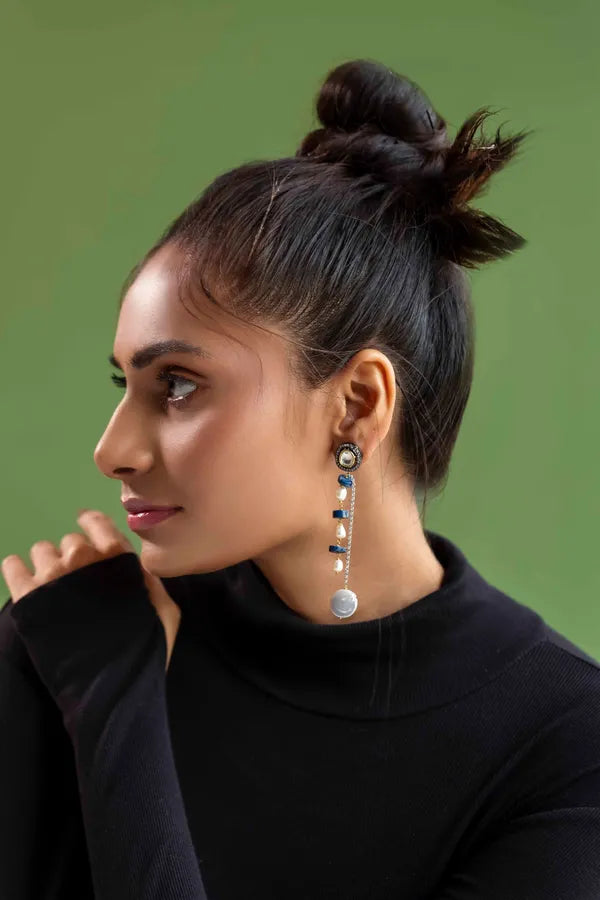 Pearl Drop Blue Stone Dangler Earrings