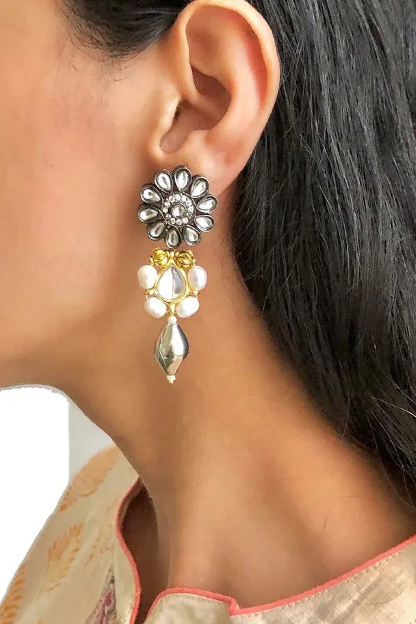 Flower Metal Drop Dangler Earrings