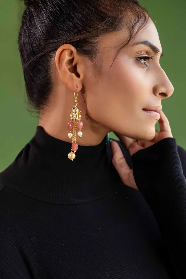 Fish Pearl Pink Drops Dangler Earrings