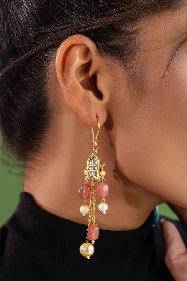 Fish Pearl Pink Drops Dangler Earrings