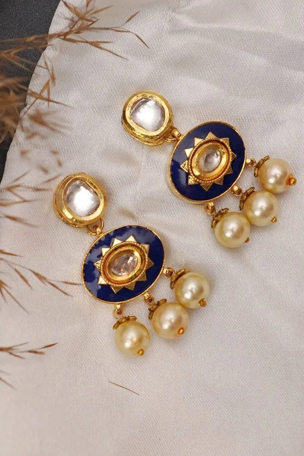 Blue Meena Pearl Dangler Earrings