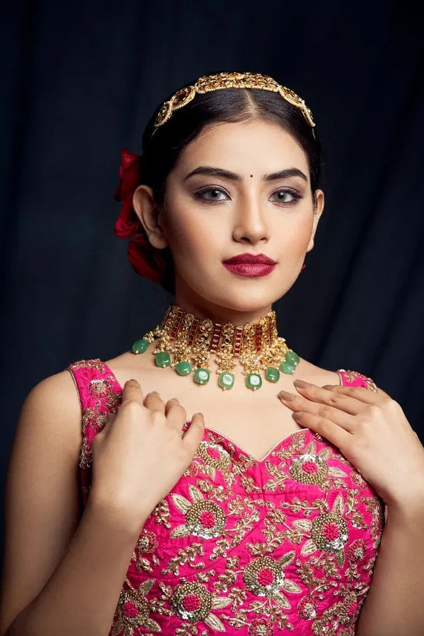 Statement Green Drops Red Hints Kundan Choker
