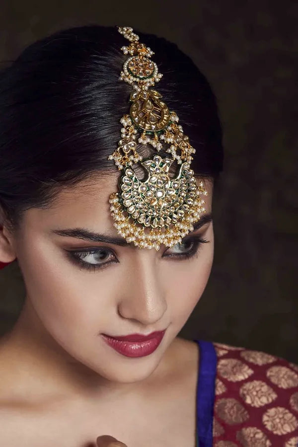 Statement Kundan Green Meena Tikka