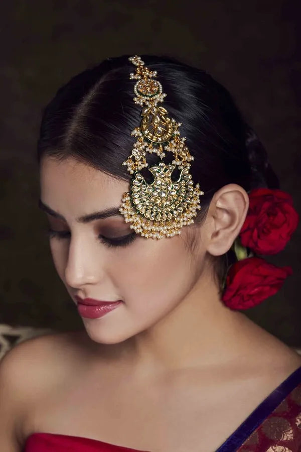 Statement Kundan Green Meena Tikka