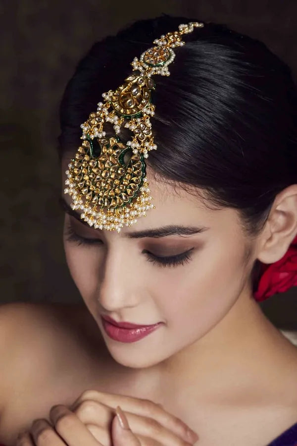 Statement Kundan Green Meena Tikka