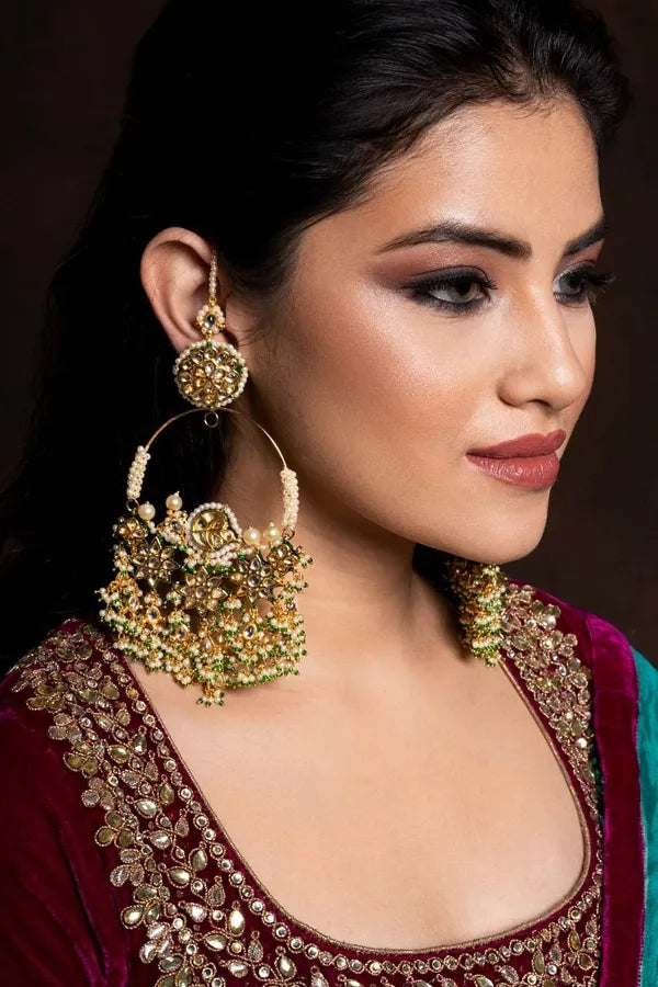 Statement Kundan Pearls Hint Of Green Baalis