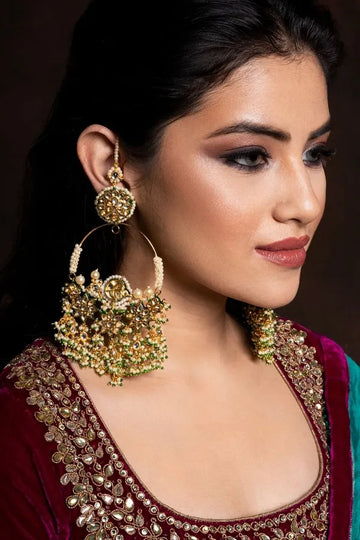 Statement Kundan Pearls Hint Of Green Baalis
