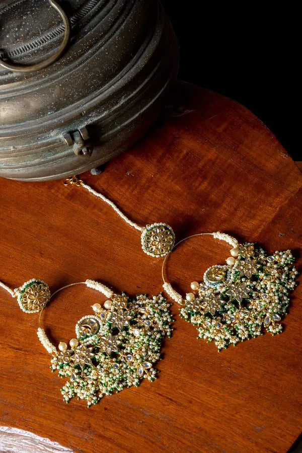Statement Kundan Pearls Hint Of Green Baalis