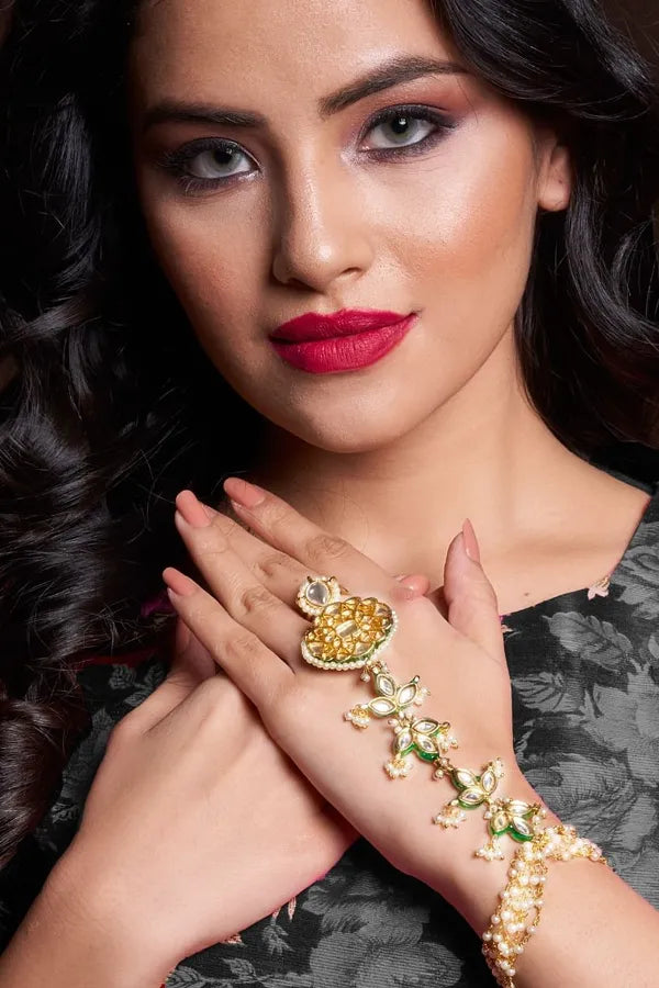 Three Petal Kundan Haathphool