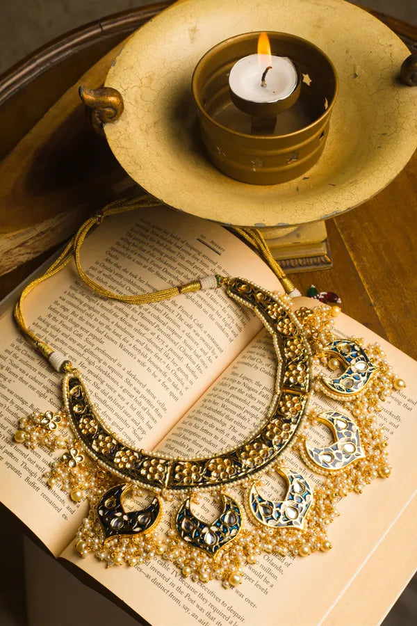 Statement Blue Chand Meenakari Choker Necklace