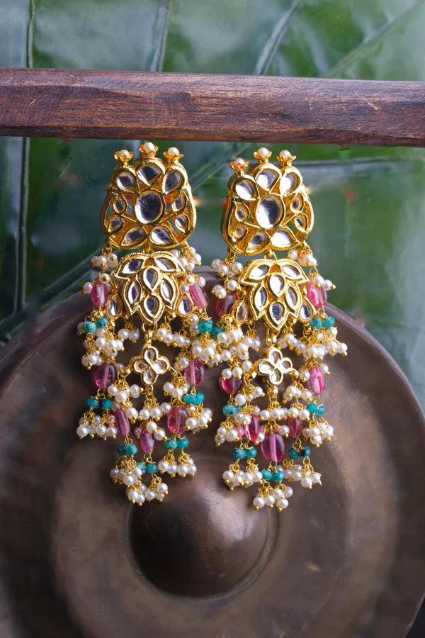 Statement Pink & Green Tourmaline Bridal Earrings