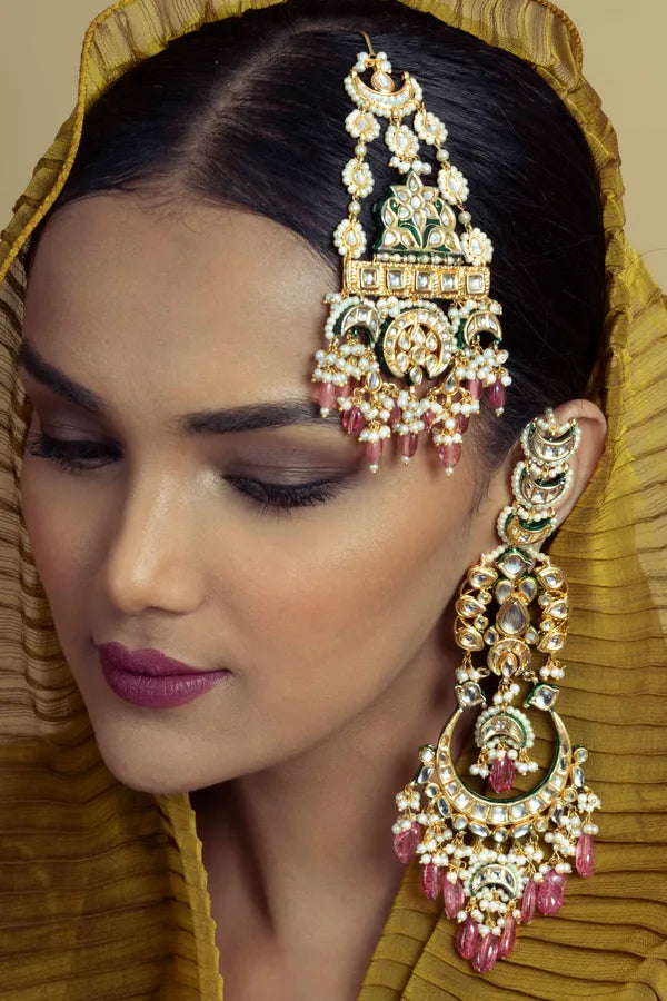 Gold & Green Meenakari Tourmaline Drops Passa