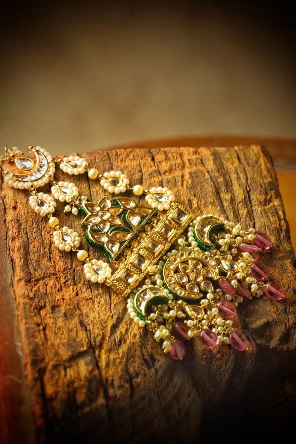 Gold & Green Meenakari Tourmaline Drops Passa